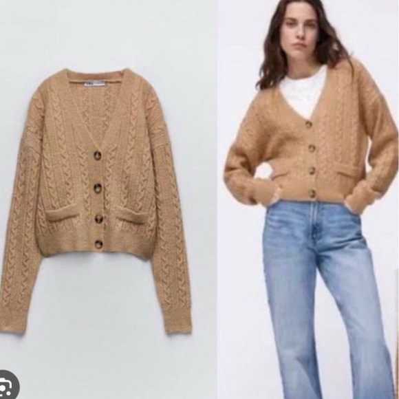 Zara Sweaters - Zara Tan Chunky Knit Cardigan Sweater
